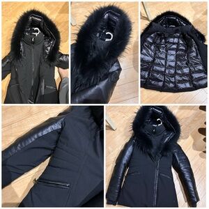 Black Fur-Trimmed Hooded Coat